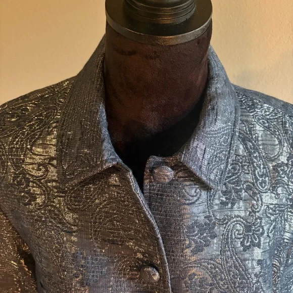 Alfred Dunner Silver Gray Metallic Paisley Blazer Jacket 3/4 Sleeve Shimmer 14P - Picture 4 of 15